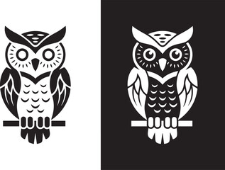owl silhouette pair black white geometric lineart vector