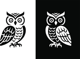 owl icon mirrored duo black and white minimal vector art