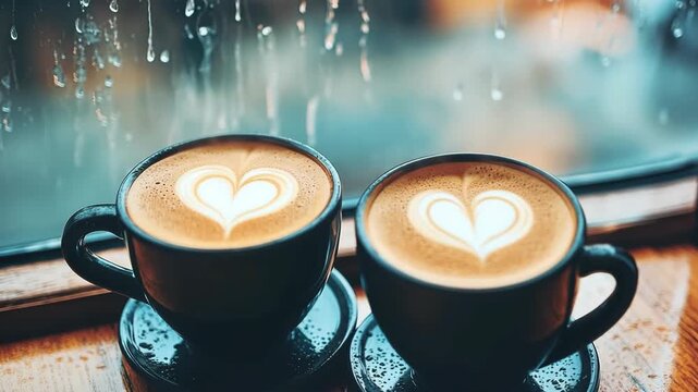 Warm drinks bring joy on a rainy day at a cozy coffee shop