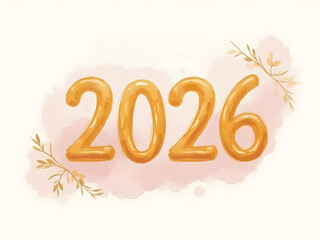 Golden 2026 Year with Soft Watercolor and Botanical Accents
