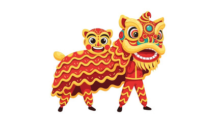 Colorful Chinese Lion Dance Illustration Symbol of Good Fortune and Celebration