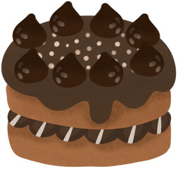 Rich Chocolate Layer Cake with Cherries and Cream Puffs