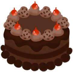 Rich Chocolate Layer Cake with Cherries and Cream Puffs