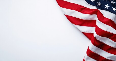 Obraz premium American flag fabric showing red stripes and white stars, creating a patriotic background with ample copy space