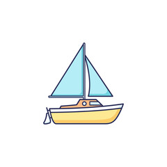 Illustration of a Yellow Sailboat with Blue Sails on White.