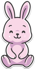 Obraz premium Adorable Pink Cartoon Bunny Sitting Smiling Happy