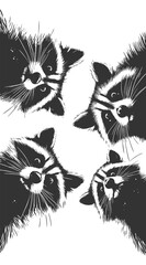 Obraz premium raccoons peering downward with wide-eyed expressions, ideal for humor or wildlife themes sketch engraving generative ai vector illustration. Scratch board imitation. Black and white image.