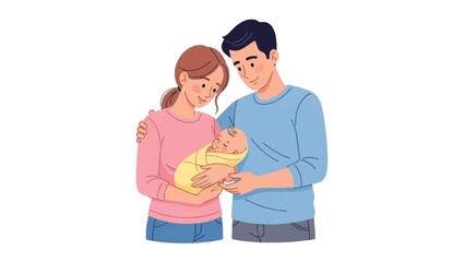 A Family's Joy Mother and Father Adore Their Newborn Baby Illustration