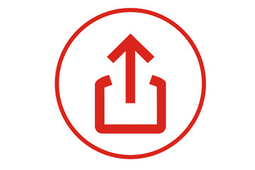 A modern, minimalist upload icon featuring a red arrow pointing upwards, housed within a red circular frame, symbolizing uploading, sharing, or data transfer.