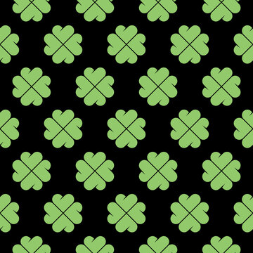 Clover leaves seamless pattern isolated on black background