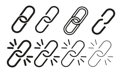 Link Icon Set — Chain Connection Symbols Vector,Hyperlink Symbol Collection — Outline Link Icon Set