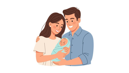 Happy Family Embracing Newborn Baby Illustration of Joyful Parents and Baby in a Blanket