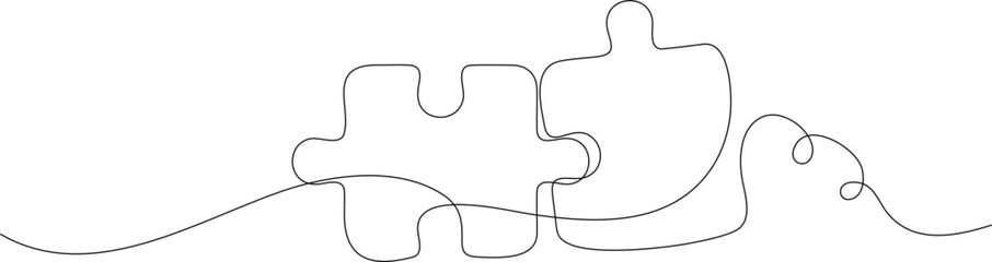 Puzzle continuous line drawing. Line art puzzle vector isolated on transparent background