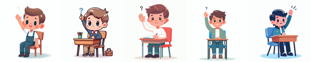 vector of a male student raising his hand