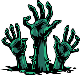 Zombie Hands Rising from Grave Halloween Horror Illustration