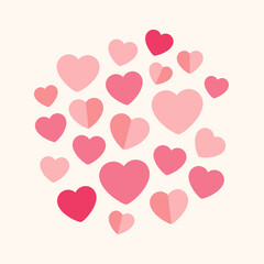 Scattered Pink Hearts Vector Illustration. Love, Romance, and Valentine's Day Background Design