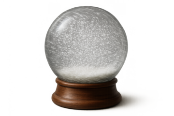 Snow globe with swirling snow inside, winter holiday decoration, christmas gift and souvenir, empty glass sphere on wooden base