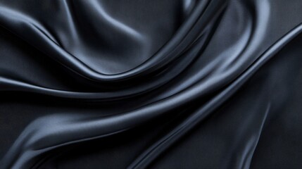 Fototapeta premium Elegant Wavy Black Silk Texture with Smooth Satin Background for Fashion and Interior Design Use