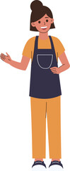Happy Woman in Apron Presenting Service with a Smile