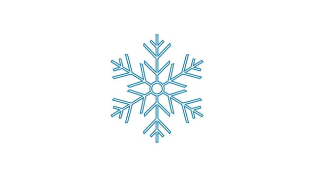 A stylized blue line drawing of a snowflake icon with six symmetrical points on a clean white background representing winter and cold