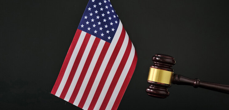 American Flag and Gavel on Black Background