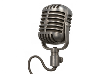 Studio microphone presenting retro design, capturing audio for broadcast, radio, and recording, standing on a transparent background