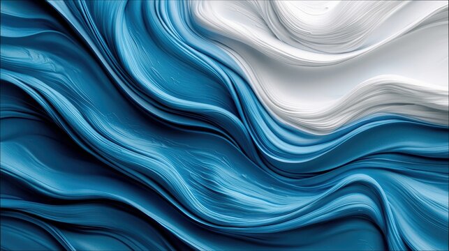 An abstract image featuring flowing blue and white waves with a smooth, textured appearance. The image evokes a sense of fluidity and movement.