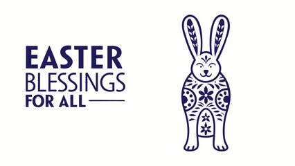 Festive easter blessings for all with a charming decorative bunny illustration in a folk art style perfect for holiday greetings and celebrations