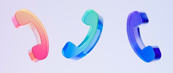 Set of 3D phone icons, colorful gradient glass like icon, ideal for graphic design, UI/UX interfaces, presentations, and modern backgrounds, 3d render illustration.
