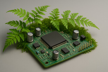 Technologie und Natur Leiterplatte mit Moos und Pflanzen