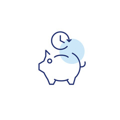 Piggy bank and clock. Timed savings, financial operations. Pixel perfect, editable stroke vector icon