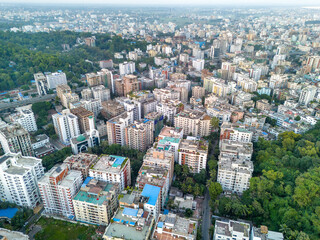 Aerial View Cityscape of Chattogram or Chittagong City,  Bangladesh. Corporate Office, Building, Residential Buildings, Skyscraper Shot of Chittagong City During Day time