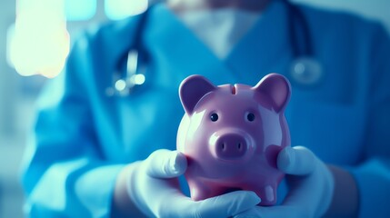 Healthcare savings concept with piggy bank.