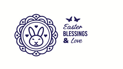 Festive easter graphic with a stylized bunny emblem and the words easter blessings and love in elegant script typography