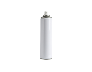A sleek and modern aerosol spray can with a minimalist design and a white finish for various applications