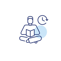Fototapeta premium Man reading a book and clock. Studying and reading schedule. Pixel perfect, editable stroke vector icon