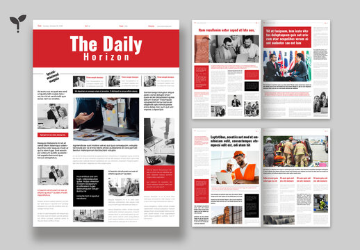 Corporate Newsletter Layout With Red And Black Accents