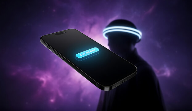 Digital interface connecting brain: smartphone and futuristic headset concept