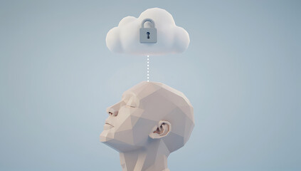 Secure cloud data storage linked to human thought, digital privacy concept