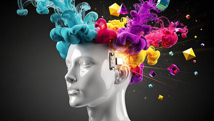 Artificial intelligence brain with creative thoughts, data visualization