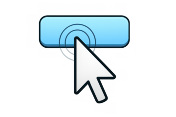 Cursor pointing and clicking on a blue web button with an expanding tap ripple, transparent background