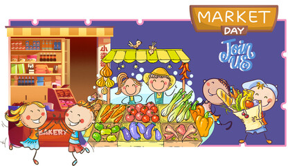 Cute poster illustration market day.