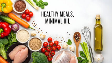 Culinary Palette: A vibrant display of wholesome ingredients, meticulously arranged for culinary creation, inviting viewers to savor the artistry of healthy eating.