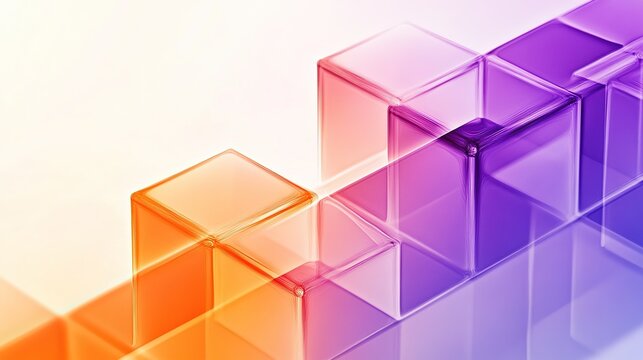 Orange Purple Gradient Abstract Background with Glass Cubes, Geometric Shapes on White for Product Display, HDR High Resolution