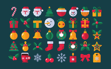 Naklejka premium Christmas icons collection flat design santa claus