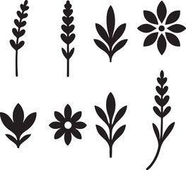 Lavender Herb Silhouette Icon Set.eps
