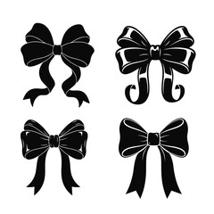 Set of decorative ribbon bows with flowing tails in vintage style. Bow set, ribbon bows, decorative bows, vintage bows, silhouette bows