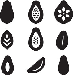 Papaya Fruit Silhouette Icon Set.eps
