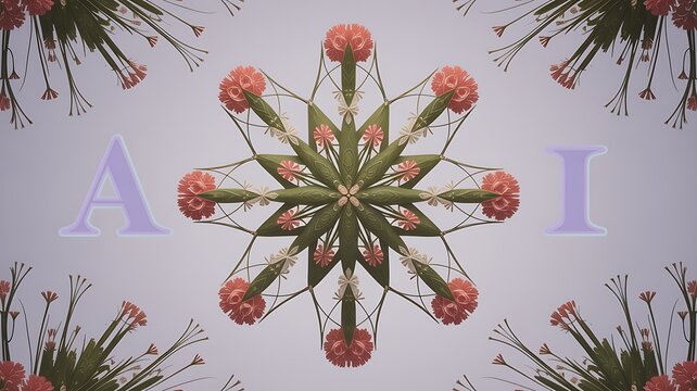 Symmetrical floral pattern with orange tulips and green stems