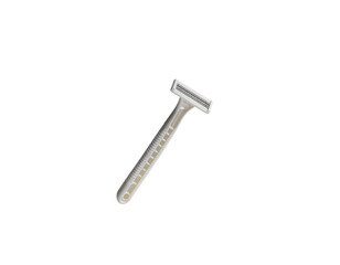 A disposable razor with a sleek handle and a single blade designed for close shaving and grooming